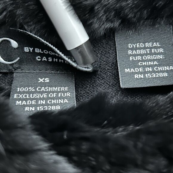 C By Bloomingdale's Cashmere Pullover Sweater Rabbit Fur Neckline Size XS Black - Picture 9 of 11